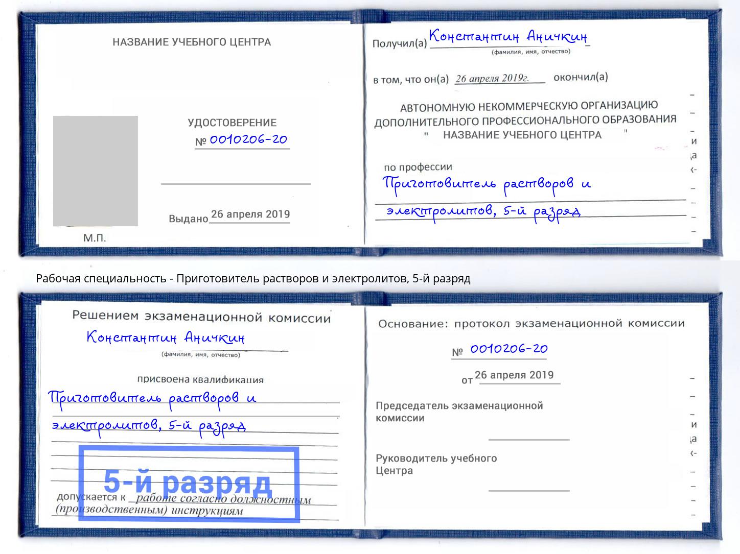 корочка 5-й разряд Приготовитель растворов и электролитов Улан-Удэ