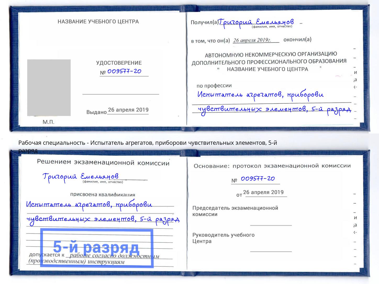 корочка 5-й разряд Испытатель агрегатов, приборови чувствительных элементов Улан-Удэ