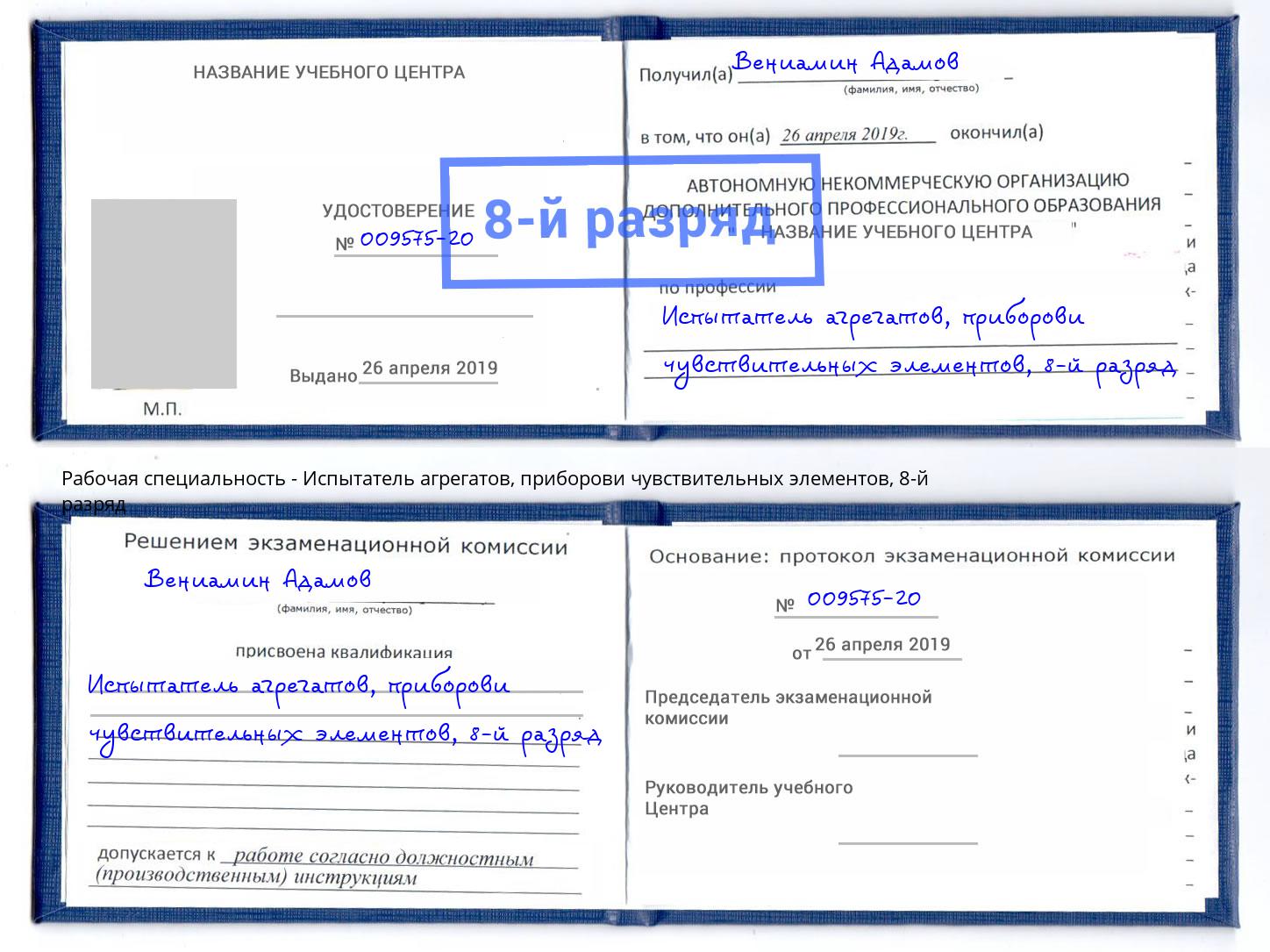 корочка 8-й разряд Испытатель агрегатов, приборови чувствительных элементов Улан-Удэ